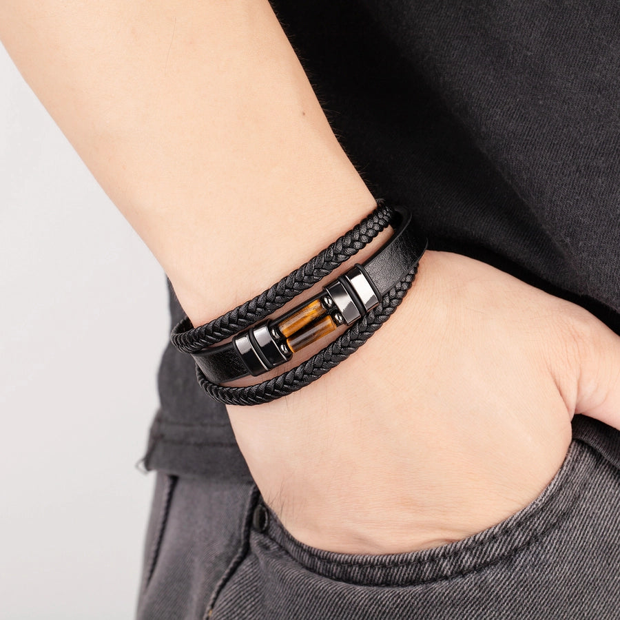 Retro Punk Geometric Cross 316 Stainless Steel Alloy Stone Men's Bracelets