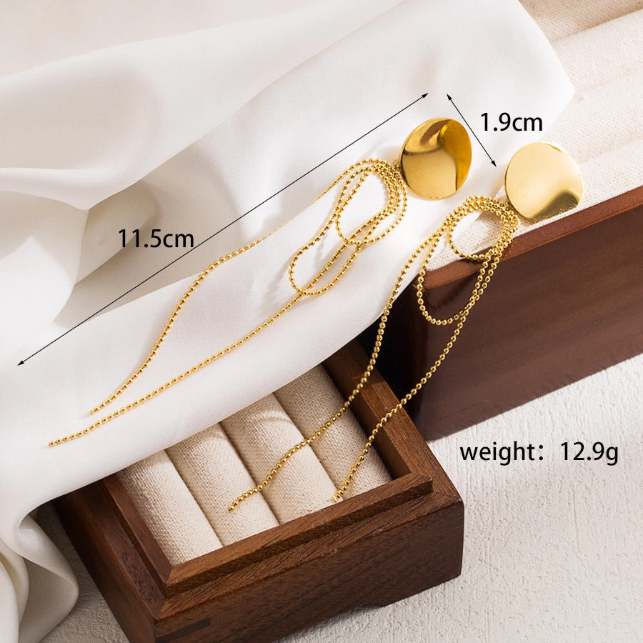 1 pair elegant luxurious round tassel solid color plating chain inlay stainless steel zircon 18k gold plated drop earrings
