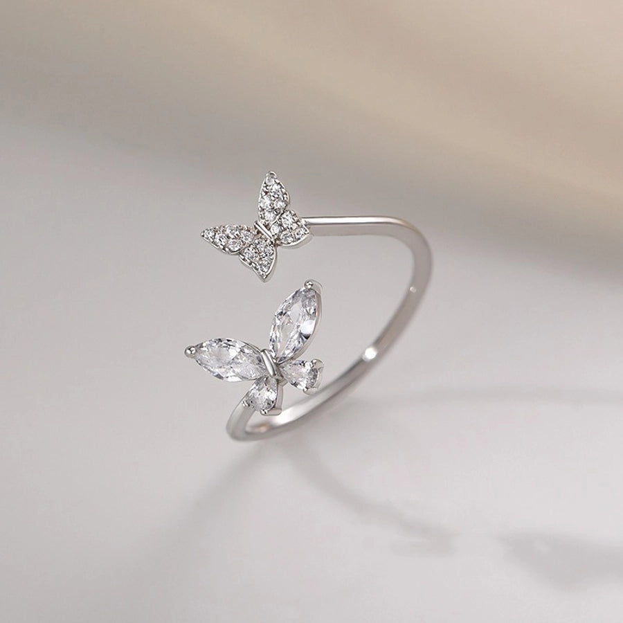 Sweet Shiny Butterfly Zircon Alloy Open Rings