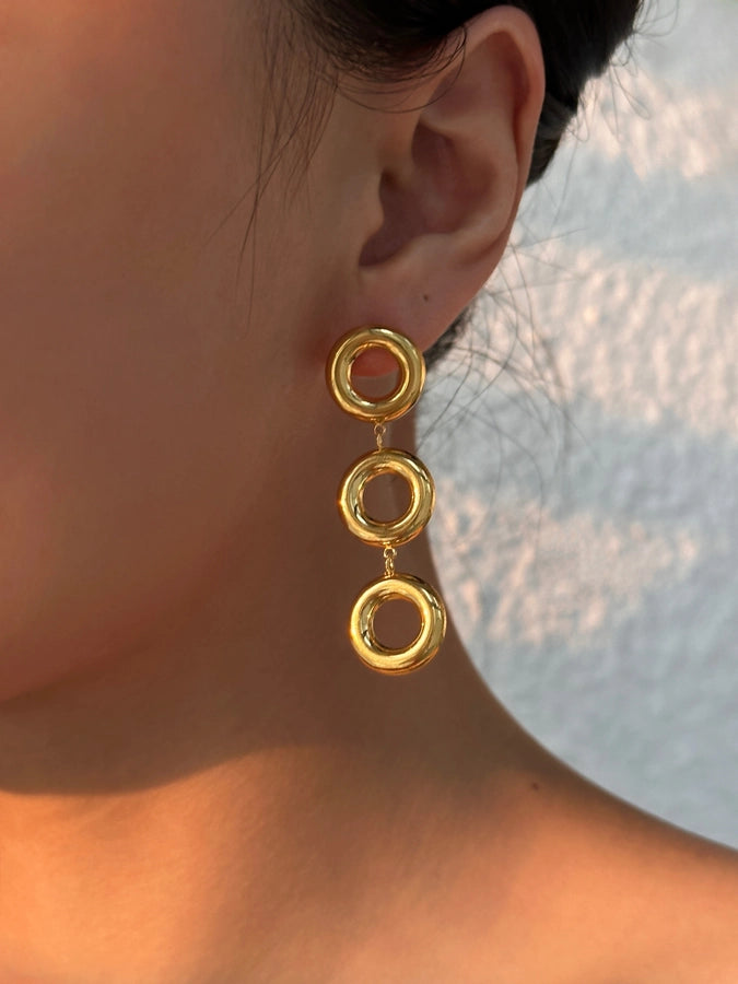 1 Pair Exaggerated Simple Style Commute Circle Solid Color Hollow Out 304 Stainless Steel 18K Gold Plated Drop Earrings