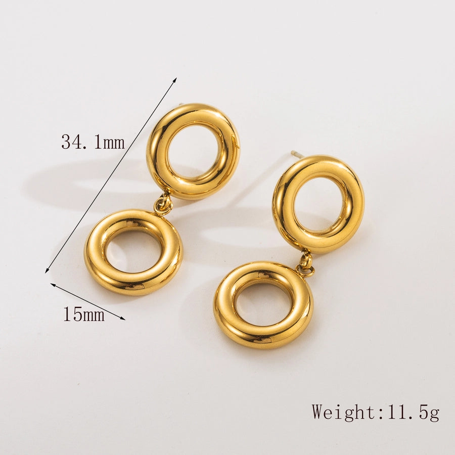 1 Pair Exaggerated Simple Style Commute Circle Solid Color Hollow Out 304 Stainless Steel 18K Gold Plated Drop Earrings
