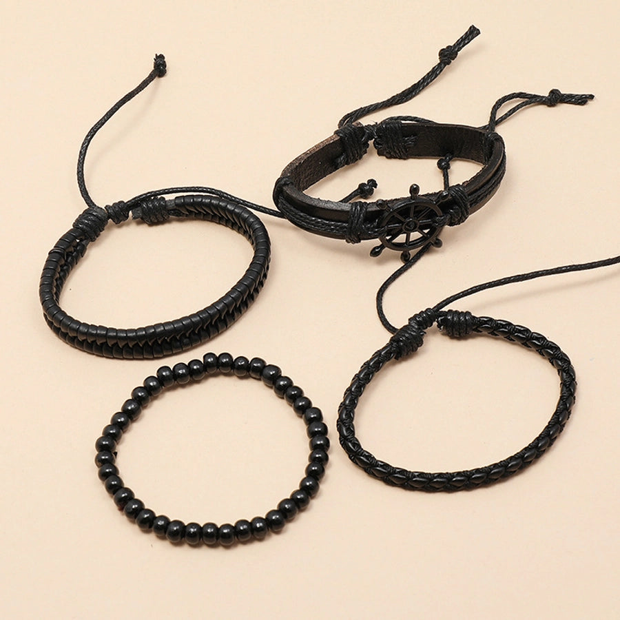 new creative hand-woven black rudder leather bracelet