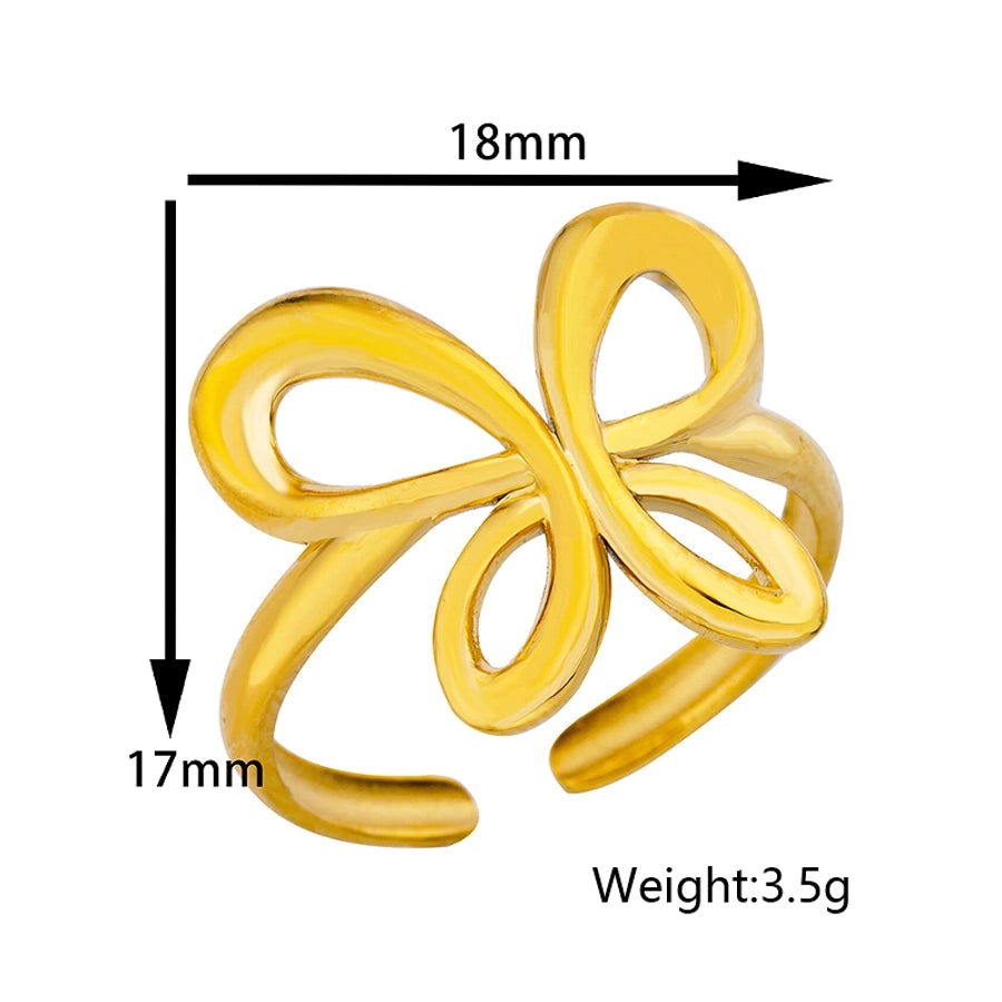 cute simple style butterfly stainless steel plating hollow out 18k gold plated open rings