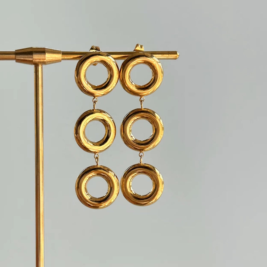 1 Pair Exaggerated Simple Style Commute Circle Solid Color Hollow Out 304 Stainless Steel 18K Gold Plated Drop Earrings