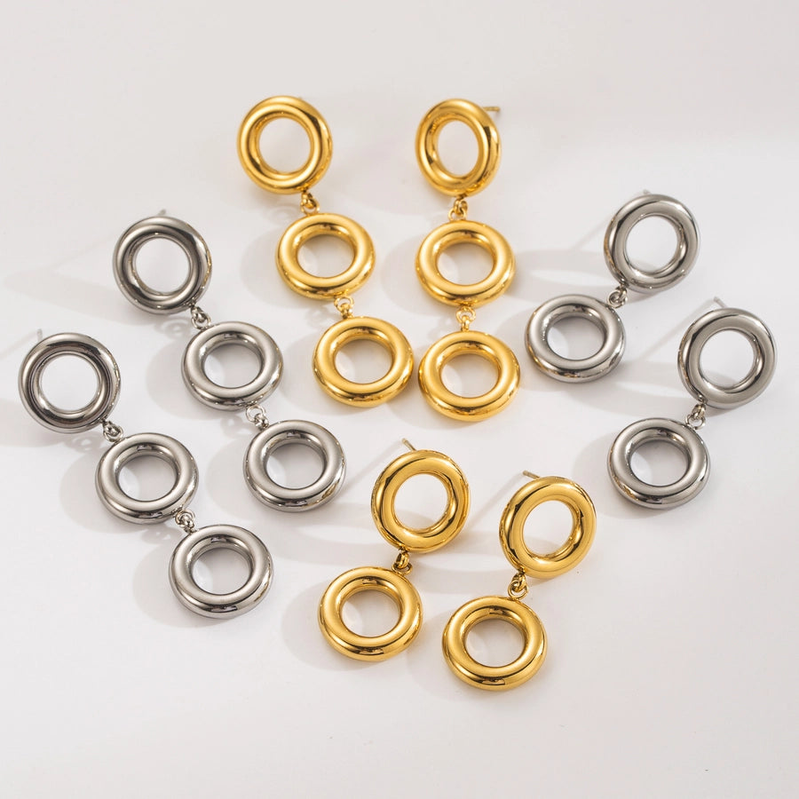 1 Pair Exaggerated Simple Style Commute Circle Solid Color Hollow Out 304 Stainless Steel 18K Gold Plated Drop Earrings