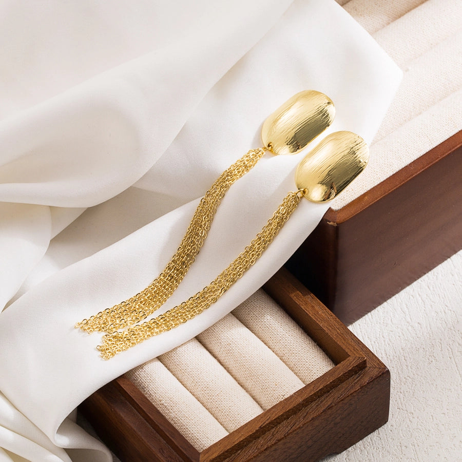 1 pair elegant luxurious round tassel solid color plating chain inlay stainless steel zircon 18k gold plated drop earrings