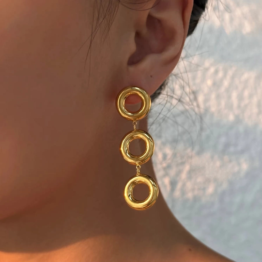 1 Pair Exaggerated Simple Style Commute Circle Solid Color Hollow Out 304 Stainless Steel 18K Gold Plated Drop Earrings