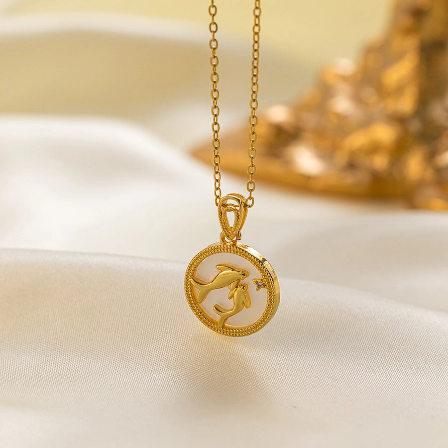 304 Stainless Steel 18K Gold Plated Casual Simple Style Commute Inlay Dolphin Flower Butterfly Acrylic Artificial Rhinestones Pendant Necklace