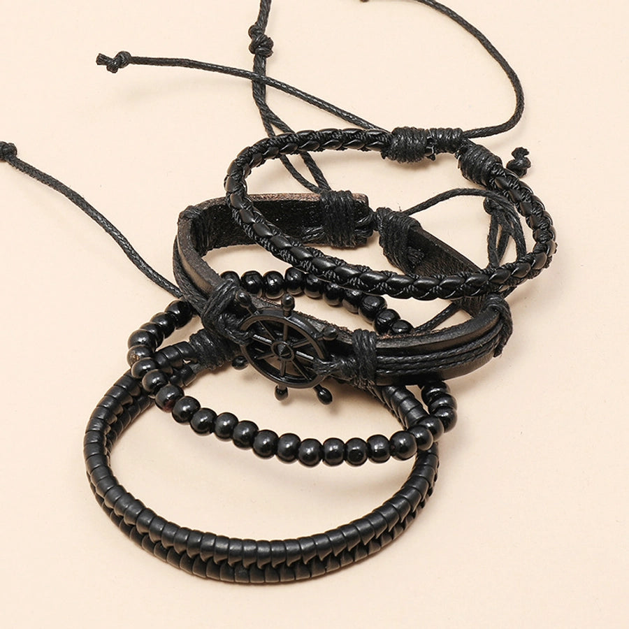 new creative hand-woven black rudder leather bracelet