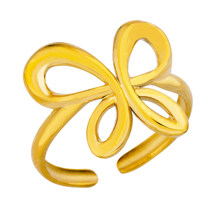 cute simple style butterfly stainless steel plating hollow out 18k gold plated open rings