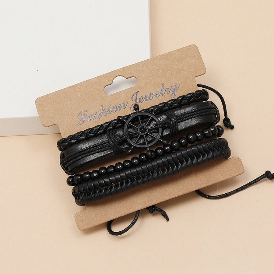 new creative hand-woven black rudder leather bracelet