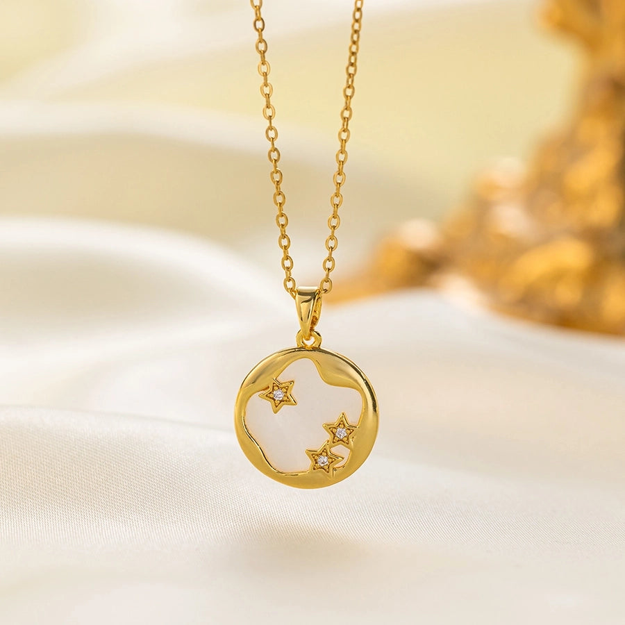 304 Stainless Steel 18K Gold Plated Casual Simple Style Commute Inlay Dolphin Flower Butterfly Acrylic Artificial Rhinestones Pendant Necklace