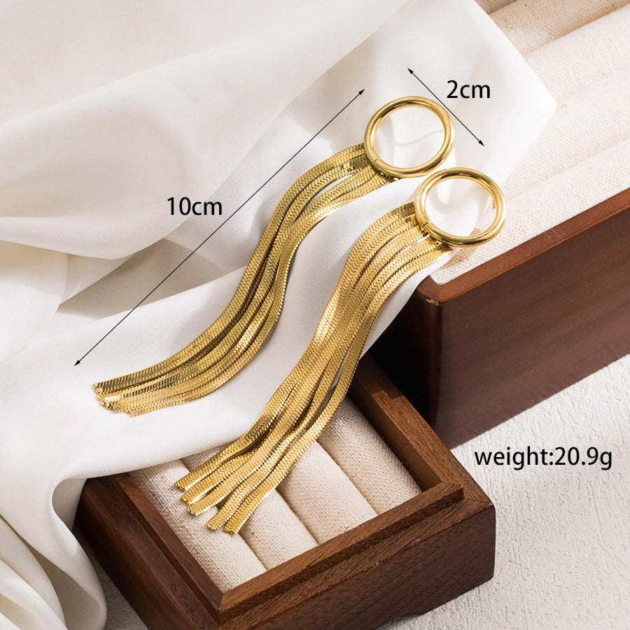 1 pair elegant luxurious round tassel solid color plating chain inlay stainless steel zircon 18k gold plated drop earrings