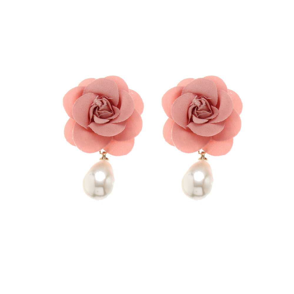 imitation pearl earrings fashion cloth flower earrings women