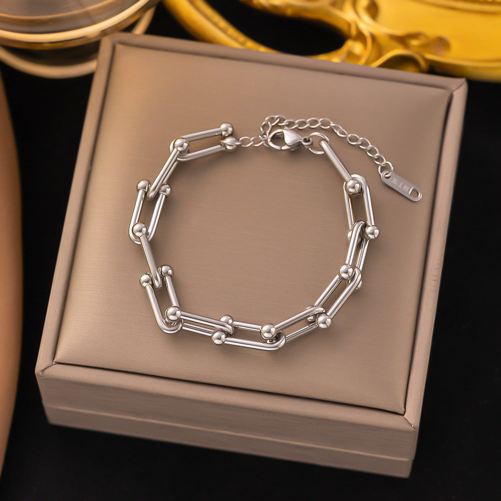 304 Stainless Steel 18K Gold Plated Streetwear Plating U Shape Bracelets Earrings Necklace