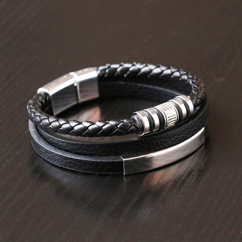 original design solid color pu leather men's bracelets