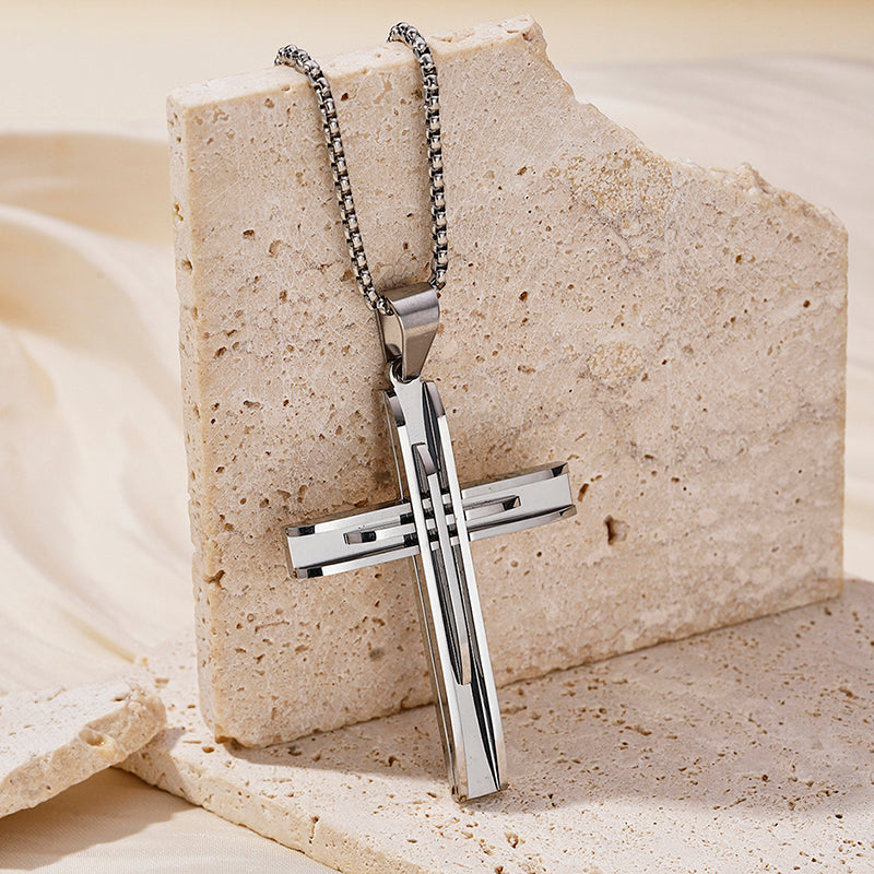Hip-Hop Retro Cross Round Square 304 Stainless Steel Women's Pendant Necklace