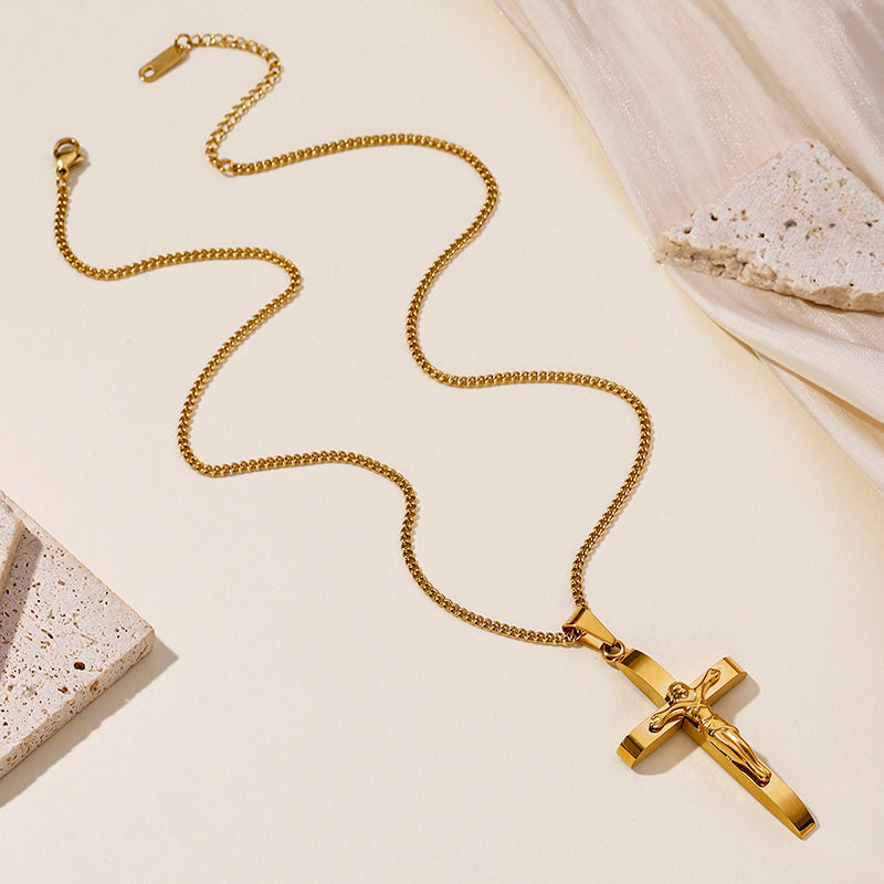 Hip-Hop Retro Cross Round Square 304 Stainless Steel Women's Pendant Necklace