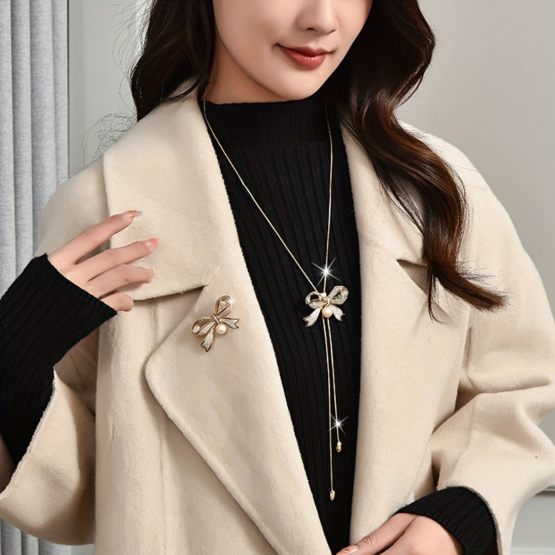 elegant luxurious bow knot alloy inlay rhinestones women's sweater chain