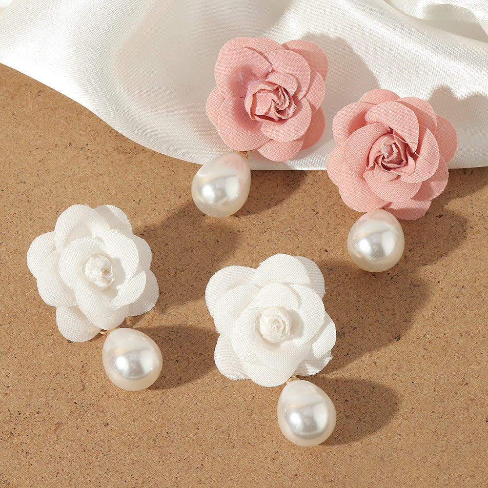 imitation pearl earrings fashion cloth flower earrings women