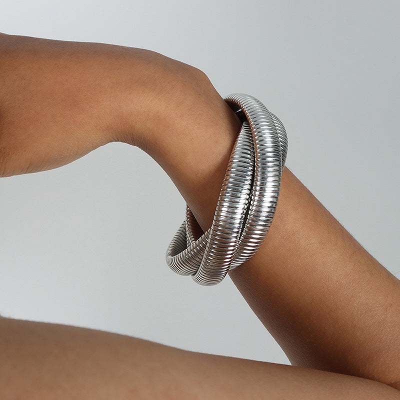 simple style color block solid color titanium steel plating bangle
