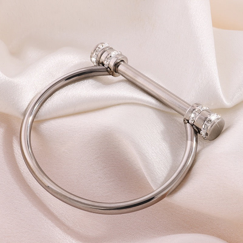 Roman Style Solid Color 304 Stainless Steel 18K Gold Plated Rhinestones Bangle In Bulk