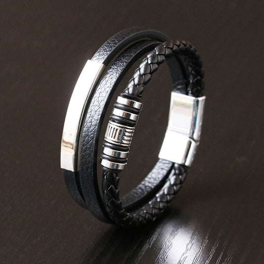 original design solid color pu leather men's bracelets