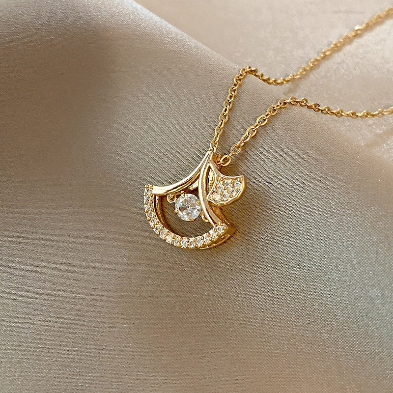 Titanium Steel Elegant Simple Style Heart Shape Butterfly Zircon Pendant Necklace
