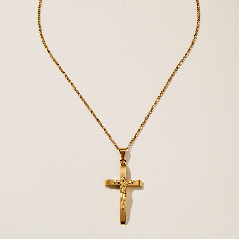 Hip-Hop Retro Cross Round Square 304 Stainless Steel Women's Pendant Necklace