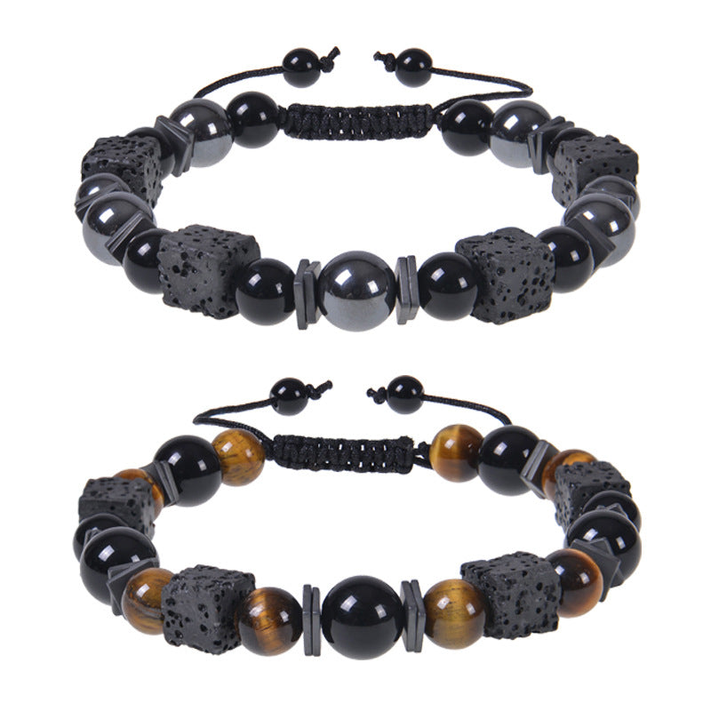 retro round natural stone beaded men's bracelets