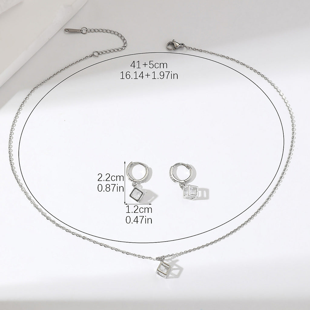 ig style simple style rubik's cube stainless steel plating inlay zircon gold plated jewelry set