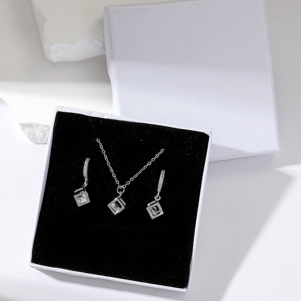 ig style simple style rubik's cube stainless steel plating inlay zircon gold plated jewelry set