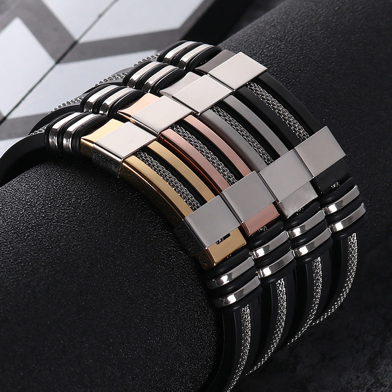 fashion solid color stainless steel silica gel plating men's bangle