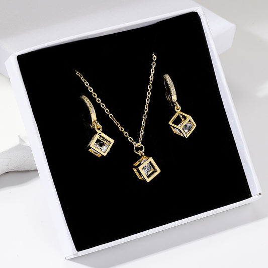 ig style simple style rubik's cube stainless steel plating inlay zircon gold plated jewelry set