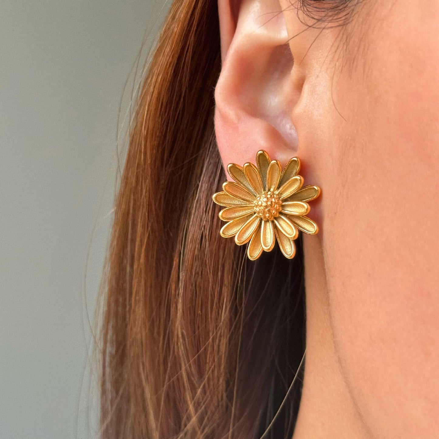 1 pair ig style sweet simple style flower plating titanium steel 18k gold plated ear studs