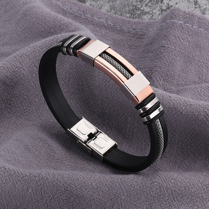 fashion solid color stainless steel silica gel plating men's bangle