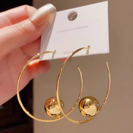 1 pair streetwear ball plating alloy hoop earrings