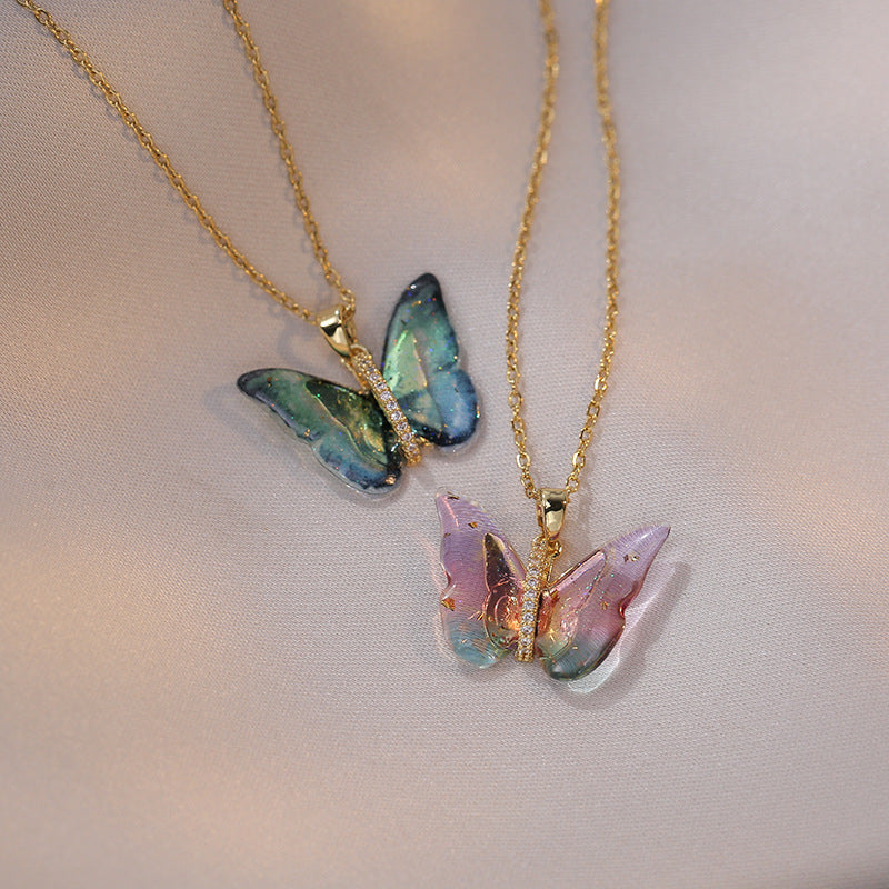 Titanium Steel Simple Style Patchwork Butterfly Pendant Necklace