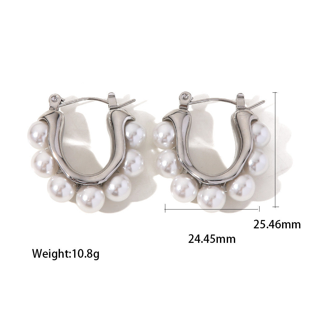 1 pair simple style u shape plating inlay stainless steel artificial pearls 14k gold plated ear studs