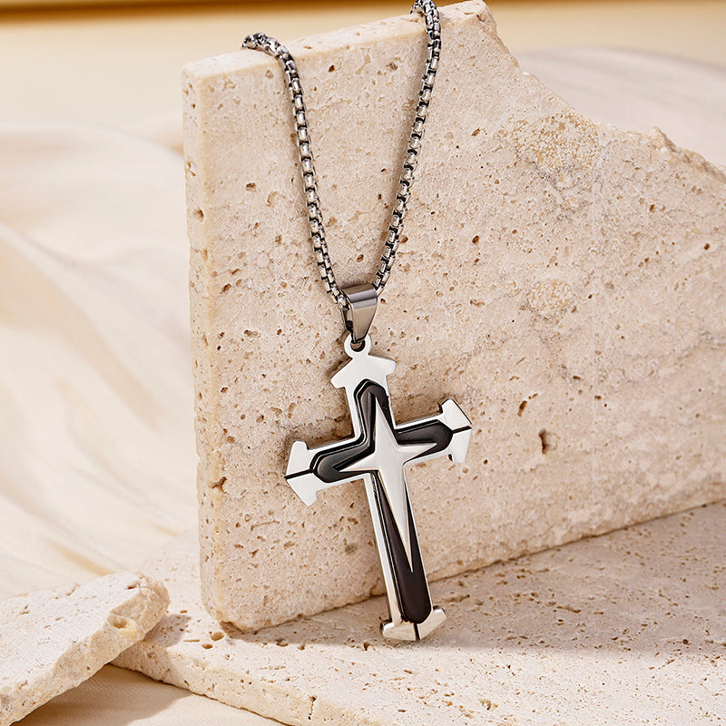 Hip-Hop Retro Cross Round Square 304 Stainless Steel Women's Pendant Necklace