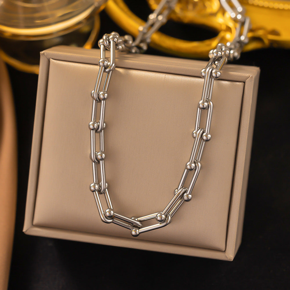 304 Stainless Steel 18K Gold Plated Streetwear Plating U Shape Bracelets Earrings Necklace