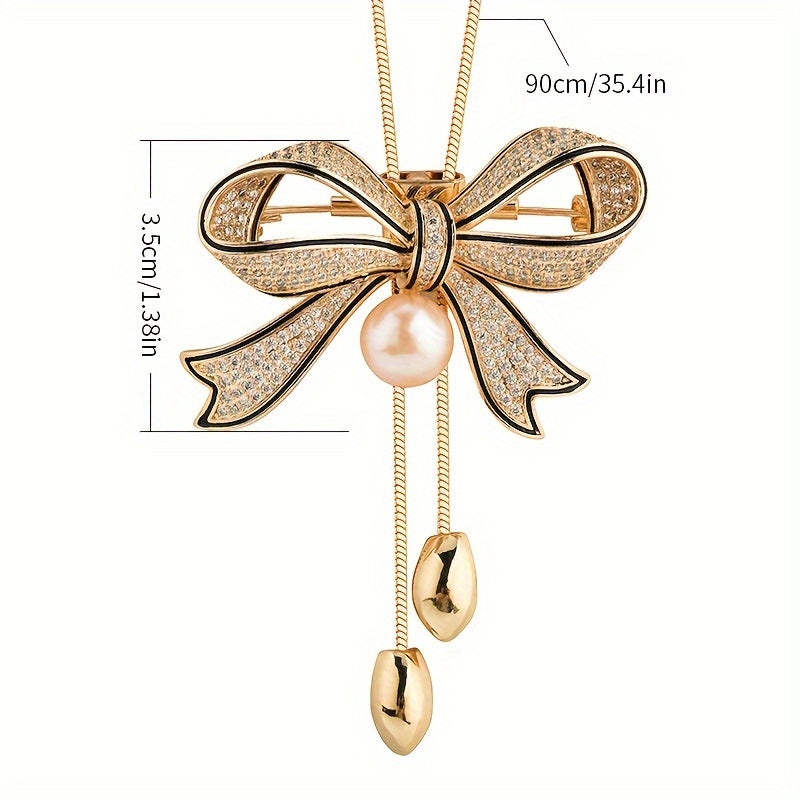 elegant luxurious bow knot alloy inlay rhinestones women's sweater chain