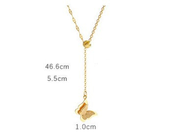 Titanium Steel Elegant Simple Style Heart Shape Butterfly Zircon Pendant Necklace