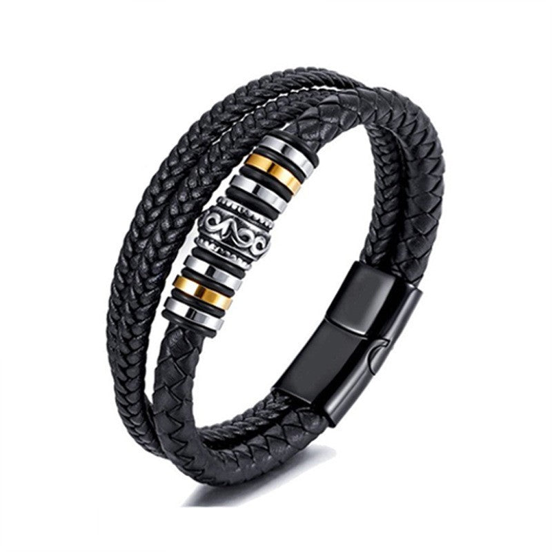 fashion cross rectangle stainless steel pu leather braid unisex bracelets