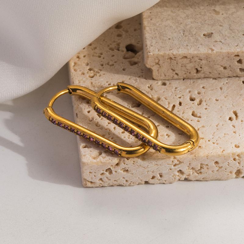 1 Pair Simple Style Classic Style Geometric Inlay 304 Stainless Steel Zircon 18K Gold Plated Earrings
