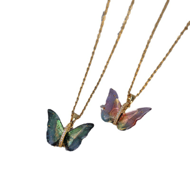 Titanium Steel Simple Style Patchwork Butterfly Pendant Necklace