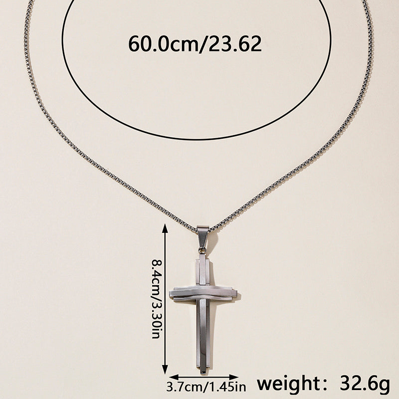 Hip-Hop Retro Cross Round Square 304 Stainless Steel Women's Pendant Necklace