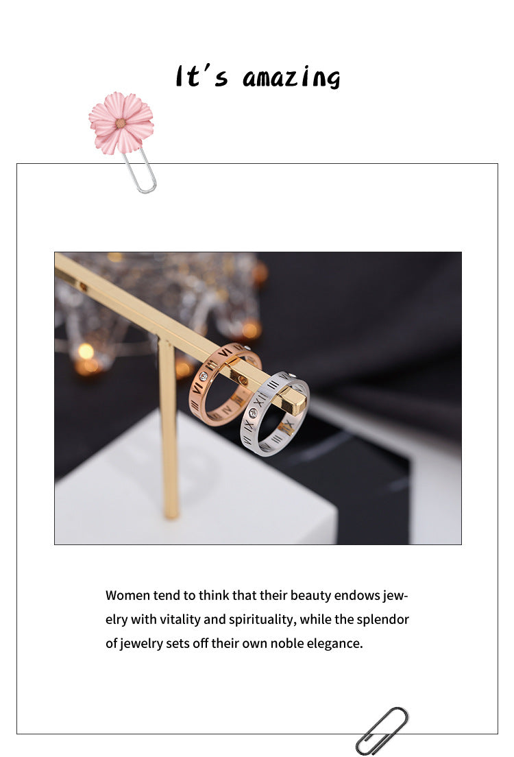 Titanium Steel Simple Style Plating Hollow Out Inlay Roman Numeral Zircon Rings