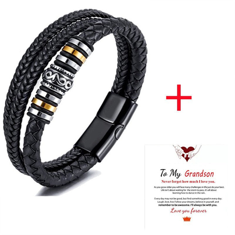 fashion cross rectangle stainless steel pu leather braid unisex bracelets