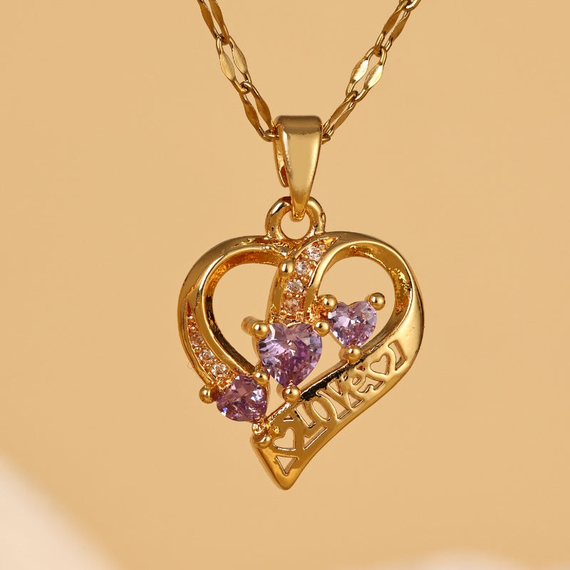 elegant simple style heart shape stainless steel hollow out 18k gold plated pendant necklace